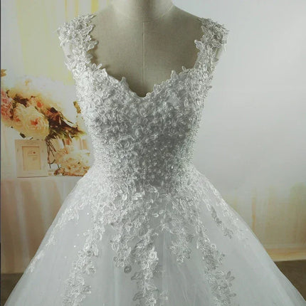 Pearl Ball Gown Wedding Dress - Spaghetti Straps Customizable | Femstylo