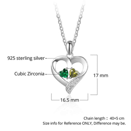 925 Sterling Silver Name Necklace with 2 Birthstones Custom Engraved Heart Pendant