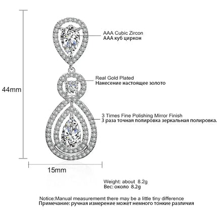 ZAKOL Luxury Water Drop Cubic Zircon Long Dangle Earrings for Women Bridal Wedding Jewelry Dress EP2114