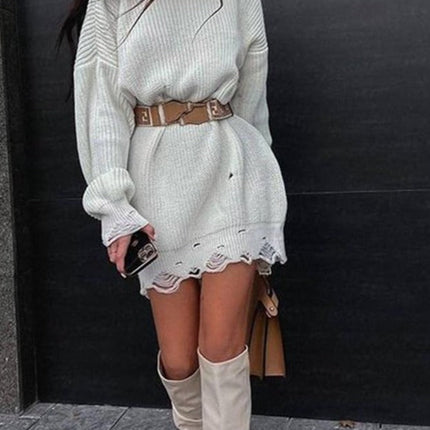 O Neck Oversized Mini Knitted Women Sweater Loose Dresses Autumn Winter Long Sleeve
