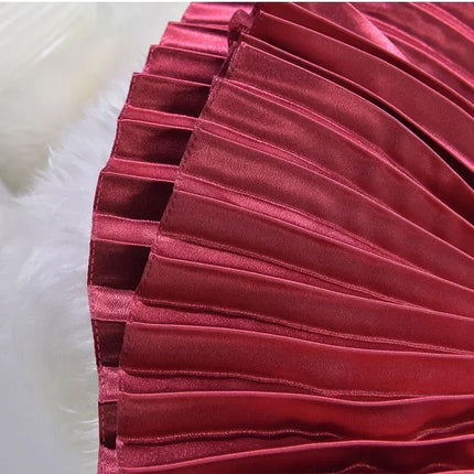 Classic Golden Velvet Pleated Skirt High Waist Retro Style Fashion Office Lady Pleated Long Skirt Winter Velvet Skirt 90cm Long