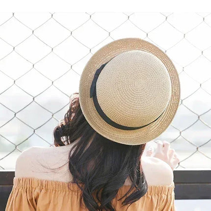 Hats For Women Summer Sun Protection Straw Hat Female Round Top Curled Brim Parent Child Student Sunshade Travel