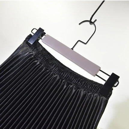Classic Golden Velvet Pleated Skirt High Waist Retro Style Fashion Office Lady Pleated Long Skirt Winter Velvet Skirt 90cm Long