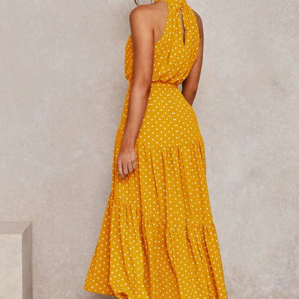 Summer Long Dress Polka Dot Casual Dresses Black Sexy Halter Strapless Sundress Vacation