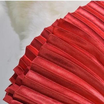 Classic Golden Velvet Pleated Skirt High Waist Retro Style Fashion Office Lady Pleated Long Skirt Winter Velvet Skirt 90cm Long