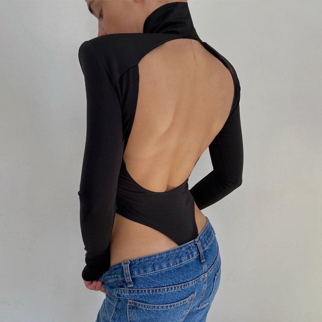 2022 Jumpsuits Women Rompers Sexy Club Hollow Out Backless Bodysuits Casual Long Sleeve Solid Slim