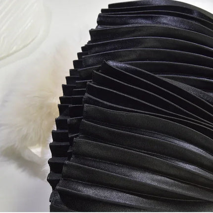 Classic Golden Velvet Pleated Skirt High Waist Retro Style Fashion Office Lady Pleated Long Skirt Winter Velvet Skirt 90cm Long