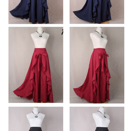 Women Pants Causal Ruffle Drawstring TrouserHigh Waist  Loose Dancing Outfits Palazzo Skirt