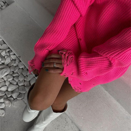 O Neck Oversized Mini Knitted Women Sweater Loose Dresses Autumn Winter Long Sleeve