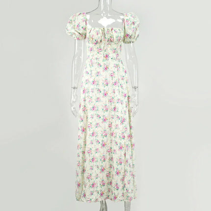 Summer Women Puff Sleeve Floral Printed Dress,Long Dresses,Woman Clothing,Dress Women,Women's Elegant Dresses,Sexy Costume Women