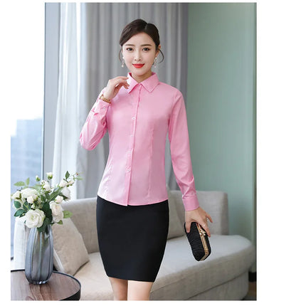 Polyester Cotton Shirts for Women Long Sleeve Blouse