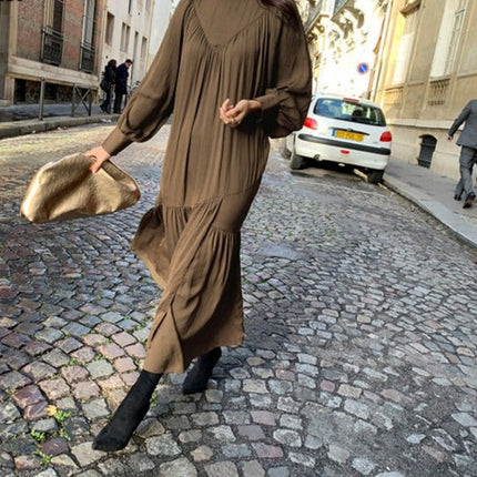 Mid-Long Loose Dress Female Vintage Turtleneck Spring Dress Vestidos Femme Robe