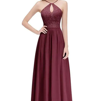Sexy Backless Spaghetti Straps Halter Neck Lace Evening Dresses