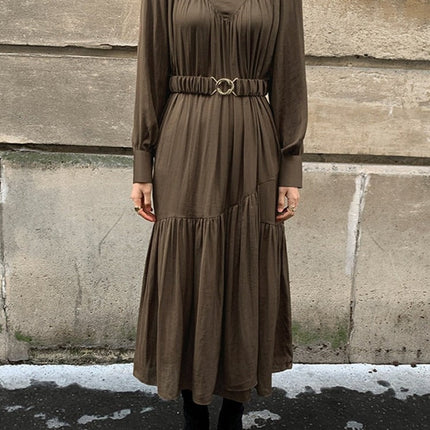 Mid-Long Loose Dress Female Vintage Turtleneck Spring Dress Vestidos Femme Robe