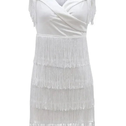 White Fringe Celebrity Evening Runway Party Dress Women Sexy Tassels Short Sleeve Club Dress Vestidos