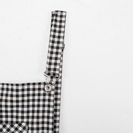 Women Straps Jumpsuits Ladies Summer Plaids Checked Playsuits Backless Outfits White&Black