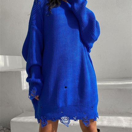 O Neck Oversized Mini Knitted Women Sweater Loose Dresses Autumn Winter Long Sleeve