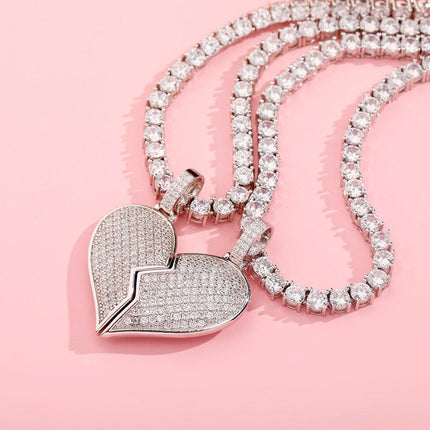 Heart Broken With Magnet Iced Out Pendant Necklace Mens/Women Hip Hop Gold Silver Color Jewelry
