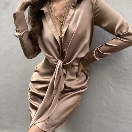 mini dress summer long sleeves women irregularity pleated vocation style loose white shirtdress