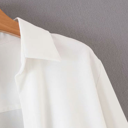 mini dress summer long sleeves women irregularity pleated vocation style loose white shirtdress