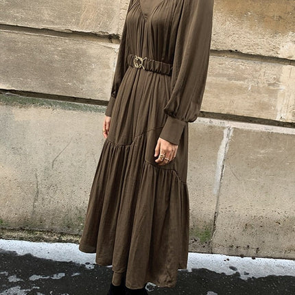 Mid-Long Loose Dress Female Vintage Turtleneck Spring Dress Vestidos Femme Robe