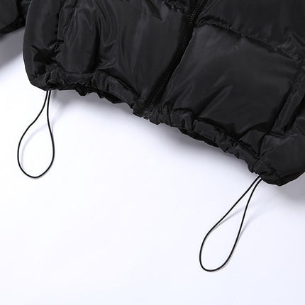 Faux PU Leather Y2K Bubble Puffer Winter Warm Jacket Women Long Sleeve Coats