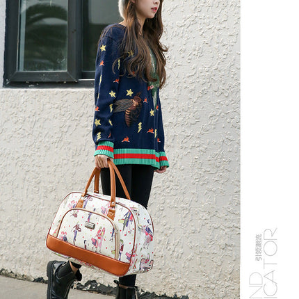 Women Travel Bags PU Leather Large Capacity Waterproof Print Luggage Duffle Bag