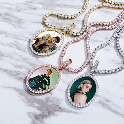 Custom Photo Pendant Oval Medal Pendant Ice Zircon Pendant Necklace Fashion Hip Hop Jewelry