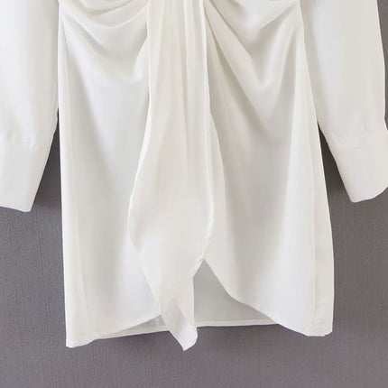 mini dress summer long sleeves women irregularity pleated vocation style loose white shirtdress