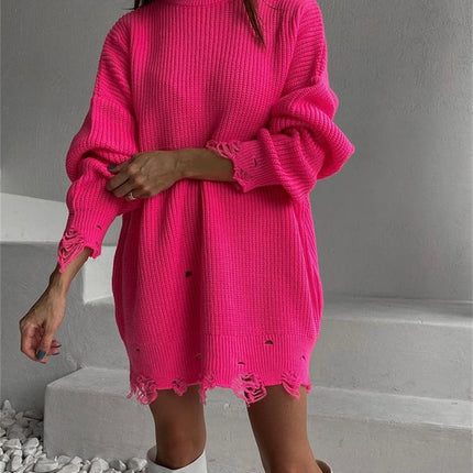 O Neck Oversized Mini Knitted Women Sweater Loose Dresses Autumn Winter Long Sleeve