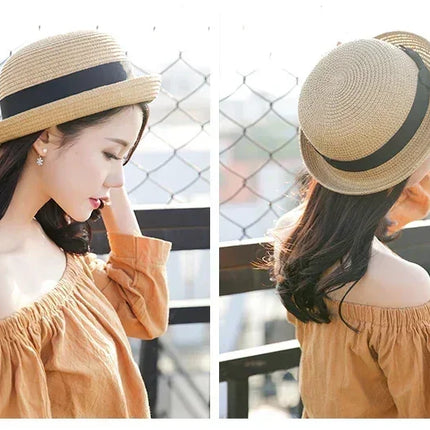 Hats For Women Summer Sun Protection Straw Hat Female Round Top Curled Brim Parent Child Student Sunshade Travel