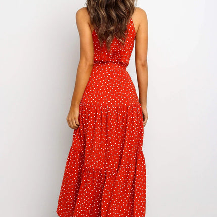 Summer Long Dress Polka Dot Casual Dresses Black Sexy Halter Strapless Sundress Vacation
