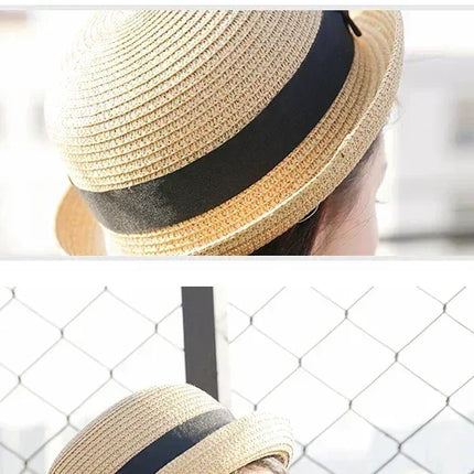 Hats For Women Summer Sun Protection Straw Hat Female Round Top Curled Brim Parent Child Student Sunshade Travel