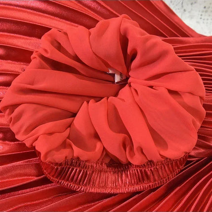 Classic Golden Velvet Pleated Skirt High Waist Retro Style Fashion Office Lady Pleated Long Skirt Winter Velvet Skirt 90cm Long