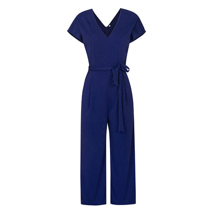 Summer 2022 Streetwear V-neck Jumpsuit Beach Elegant Party One Piece Black Rompers