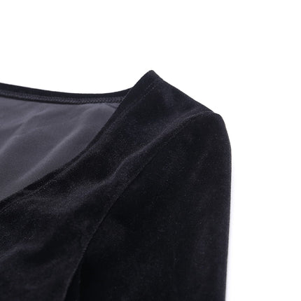 Ins Goth Sexy Women Gothic Crop Top Flare Long Sleeve Lace Hollow Out Black  V-neck T-shirt