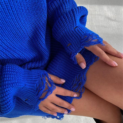 O Neck Oversized Mini Knitted Women Sweater Loose Dresses Autumn Winter Long Sleeve