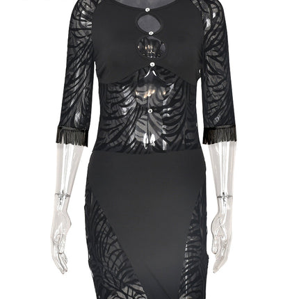 Cut Out Sexy Zebra Mesh Transparent Women's Pencil Short Dresses Mini Dress for Beach Bodycon