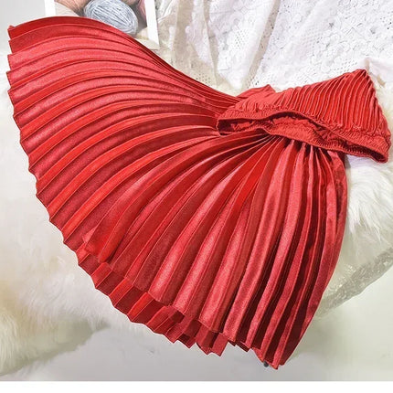 Classic Golden Velvet Pleated Skirt High Waist Retro Style Fashion Office Lady Pleated Long Skirt Winter Velvet Skirt 90cm Long