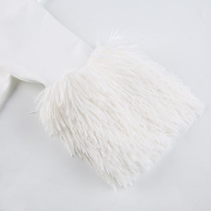 Furry White Bodycon Mini Dresses Women Autumn Long Sleeve Hooded V Neck Dress