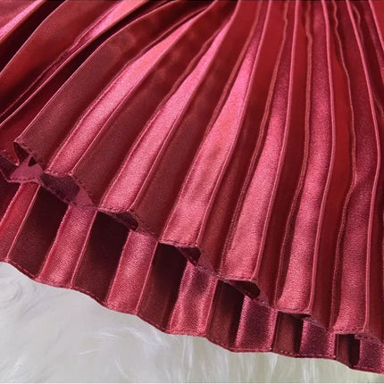 Classic Golden Velvet Pleated Skirt High Waist Retro Style Fashion Office Lady Pleated Long Skirt Winter Velvet Skirt 90cm Long