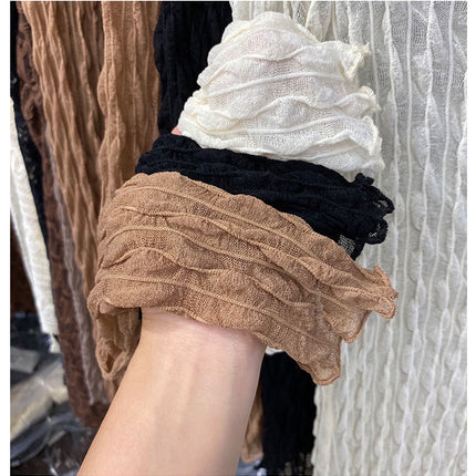 Women Lace Mesh High Collar Bottom T-shirts Female Long Sleeve Casual Style Tight Thin Tops