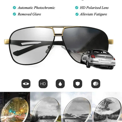 Top Quality Square Retro Photochromic Aluminum Sunglasses Men Polarized Driving Women Sun Glasses For Men Brown Oculos de sol