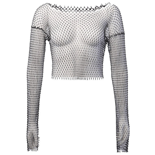 Crystal Diamond See Through Crop Tops Women Hollow Out Beachwear Tops Shiny Sexy Party Top
