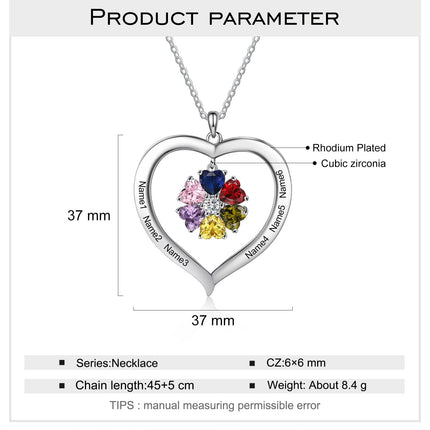 Personalized Heart Name Necklace with 1-8 Engraving Birthstone Pendant