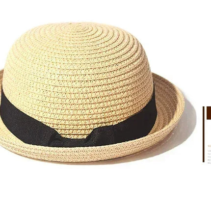 Hats For Women Summer Sun Protection Straw Hat Female Round Top Curled Brim Parent Child Student Sunshade Travel