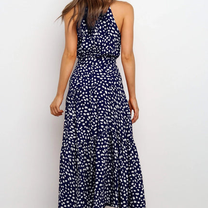 Summer Long Dress Polka Dot Casual Dresses Black Sexy Halter Strapless Sundress Vacation