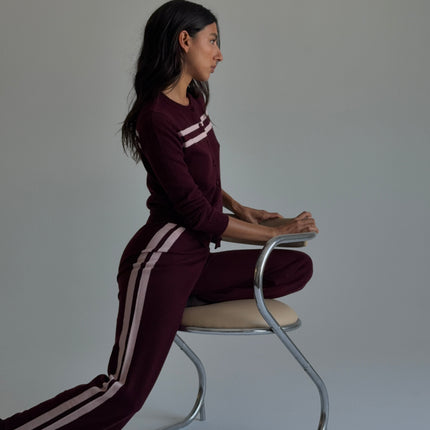 CASHMERE WOOL STRIPE WIDE-LEG PANT IN RASPBERRY