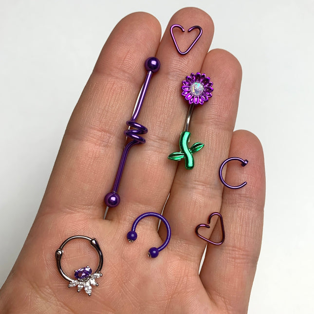 16G Clear Gem Purple Glow in the Dark Horseshoe Circular Barbell