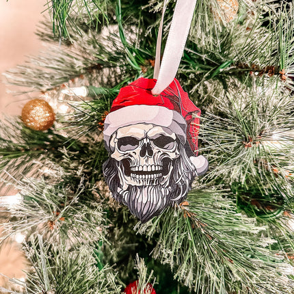 Wood Holiday Skeleton Claus Christmas Ornament